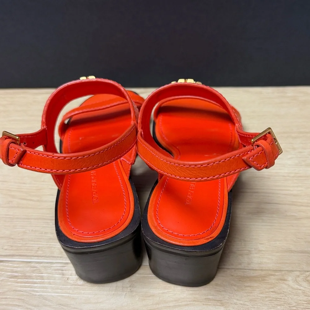 TORY BURCH Mini Everly Heel Slingback Sandals Desert Flower Orange